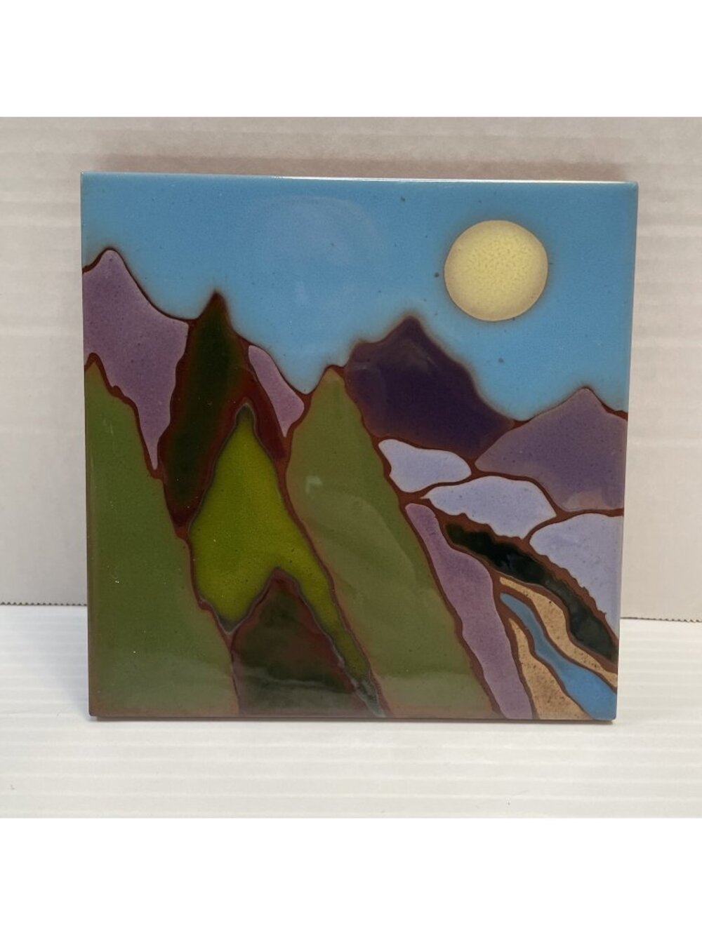 Sun Tile Trivet Steve McVey NM Clay Art Terracotta Southwestern Hand Painted EUC